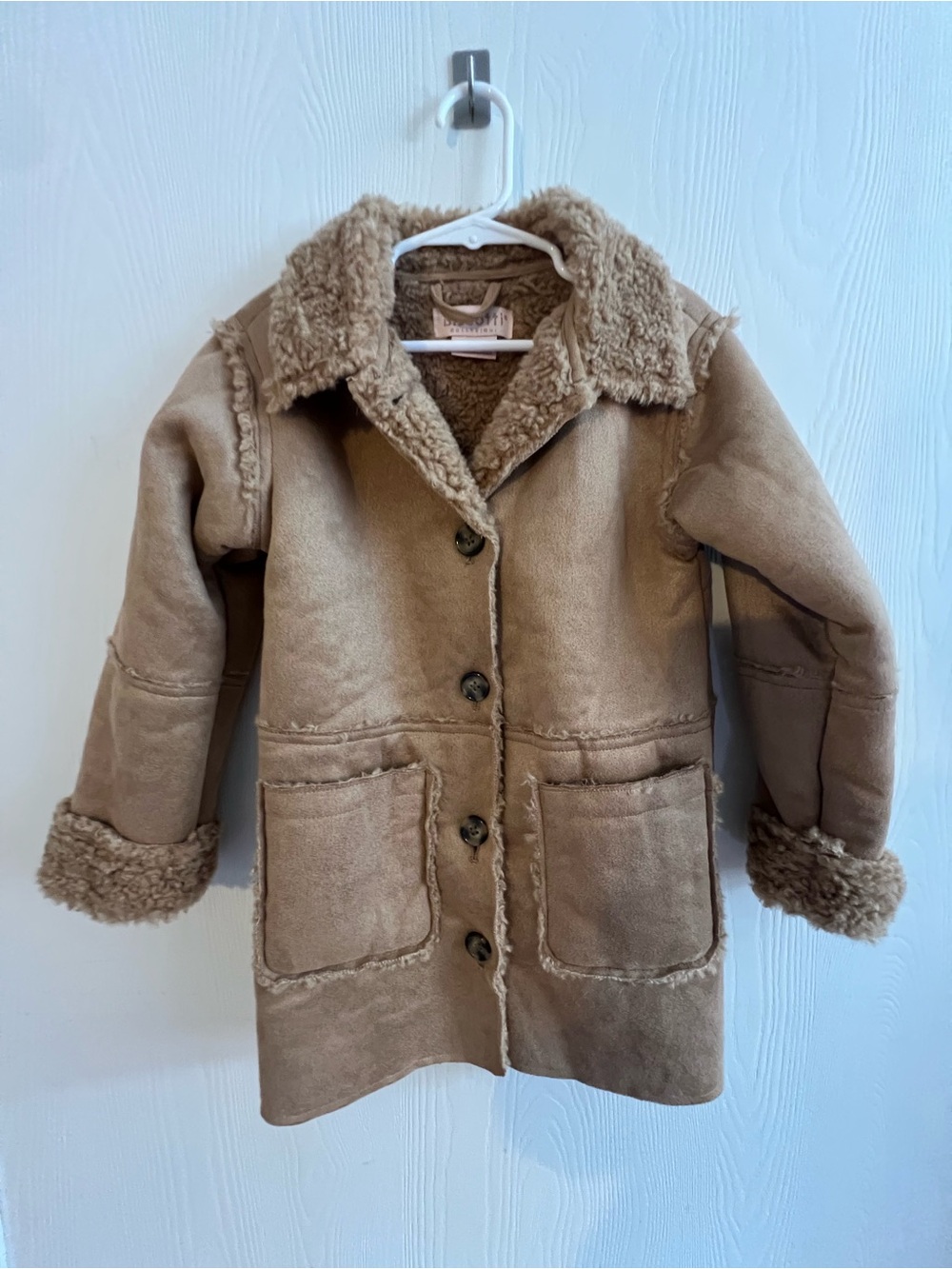 Biscotti Tan Faux Shearling Pea Coat for Kids